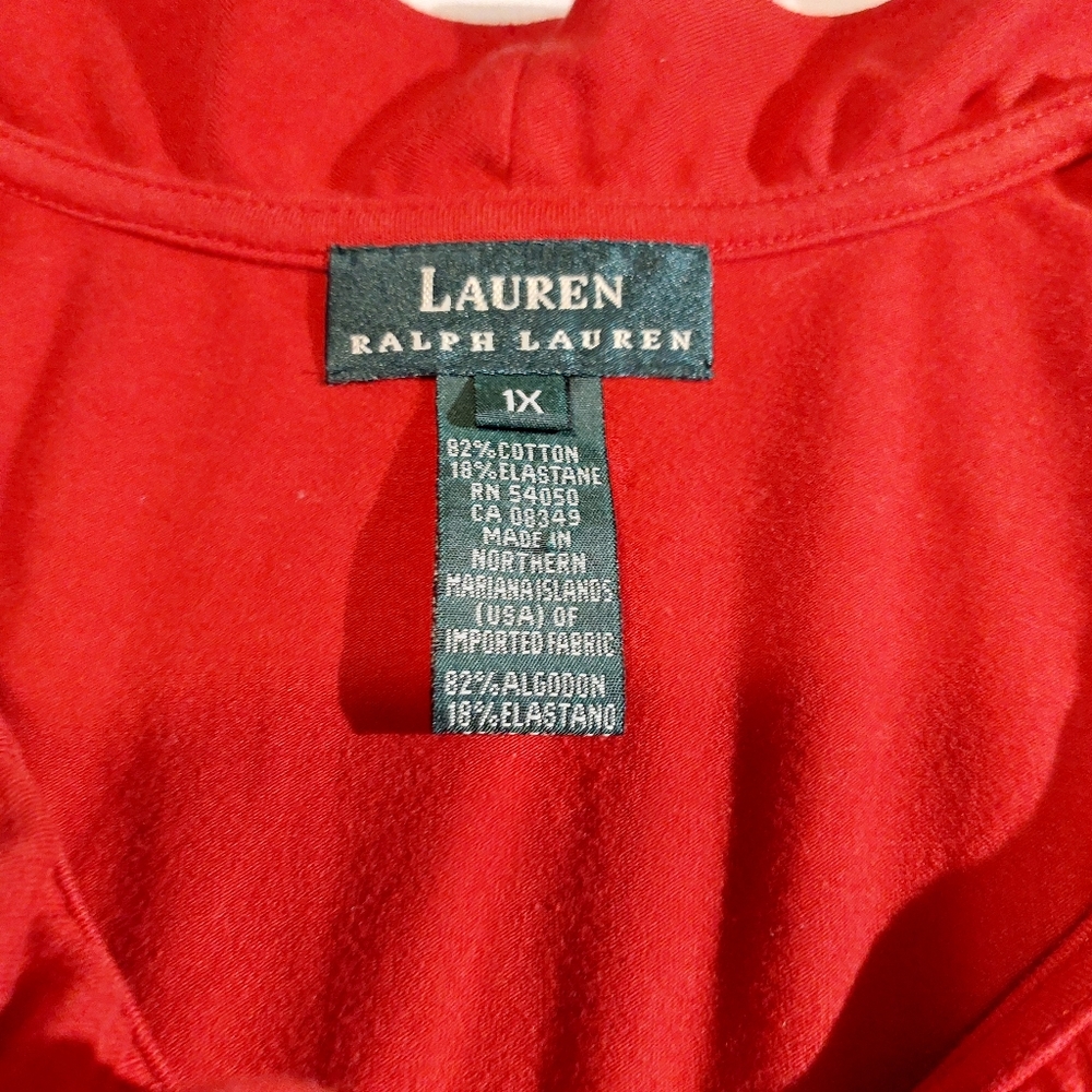 Lauren Ralph Lauren Red Ruffled V-neck Top 1X EUC - Picture 5 of 10